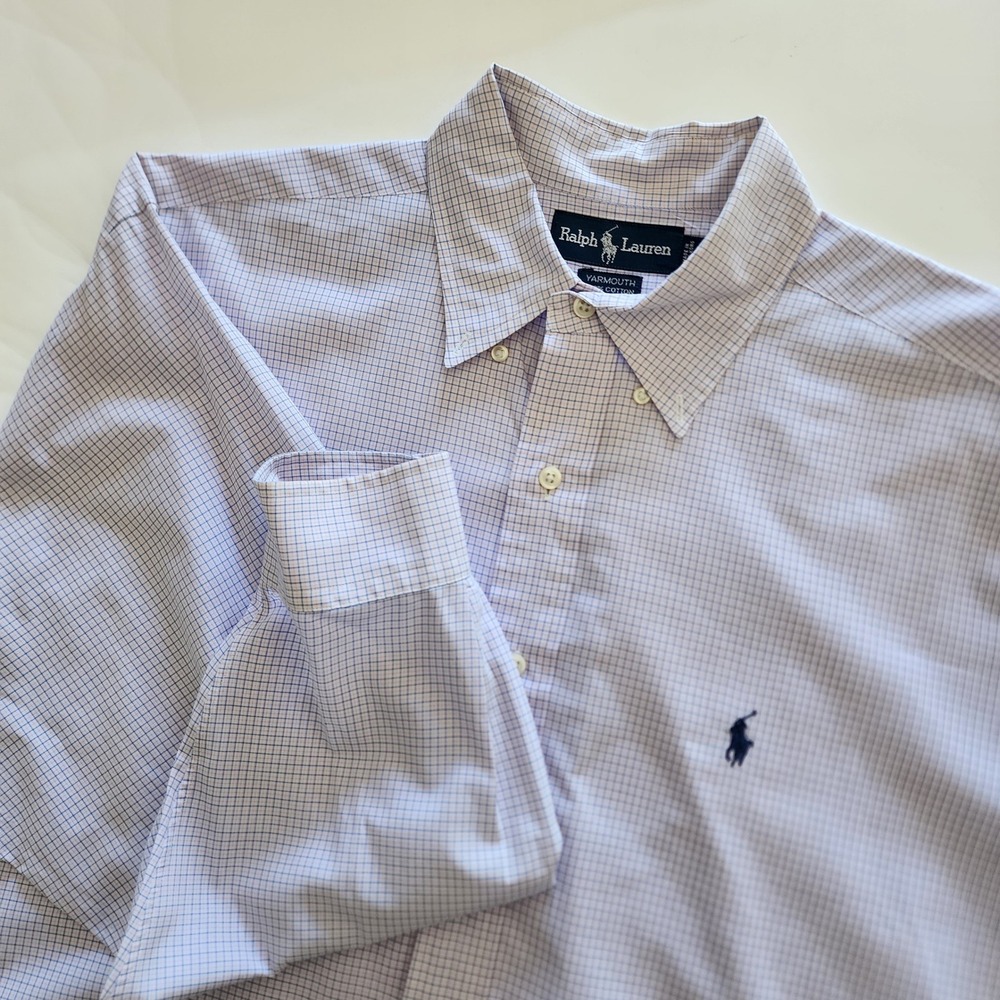 Ralph Lauren Yarmouth Tattersall pink blue plaid button down shirt size 16 32/33